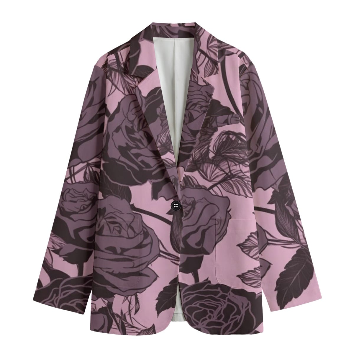 Black Pink Floral All-Over Print Women's Leisure Blazer