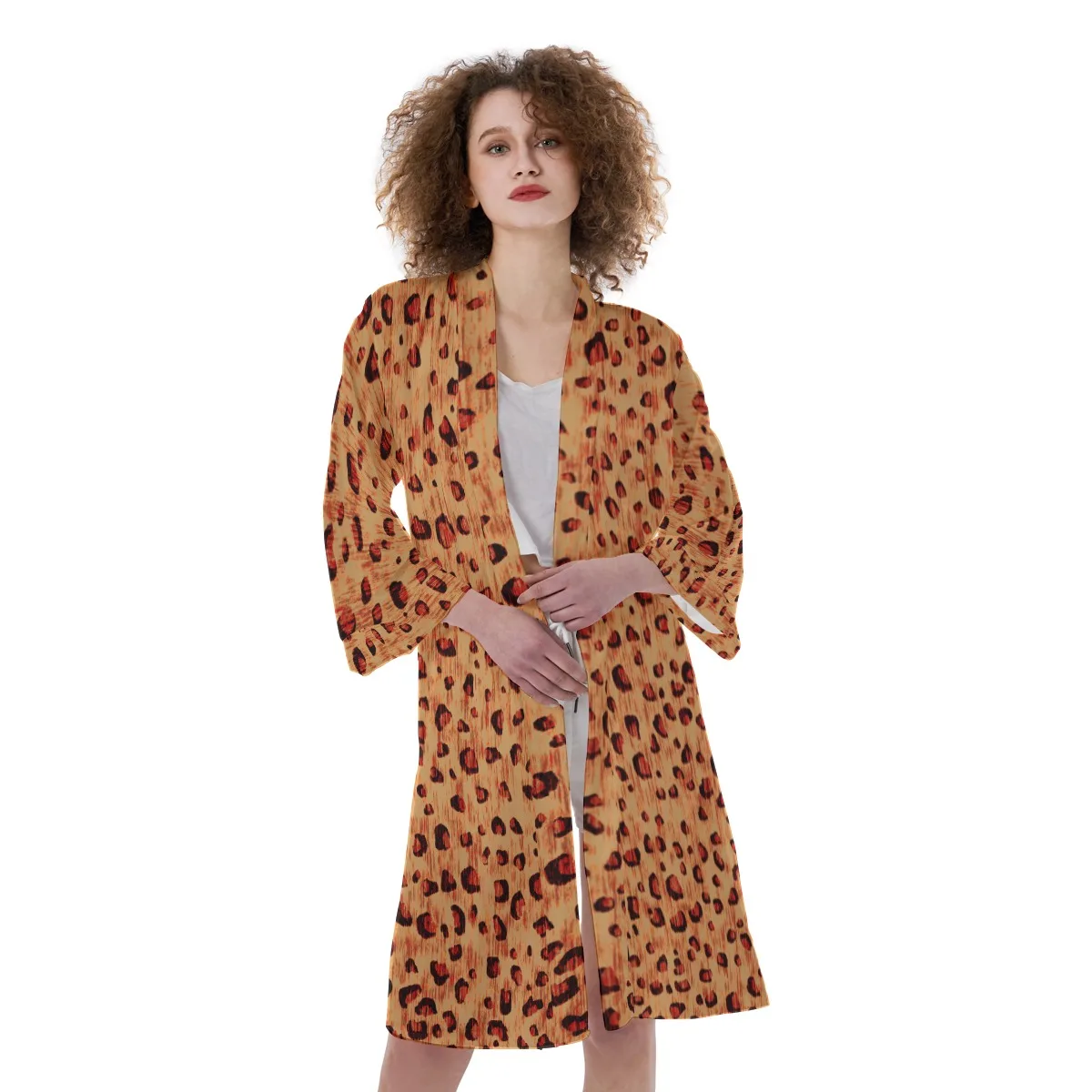 Leopard Print Women's Satin Kimono Robe