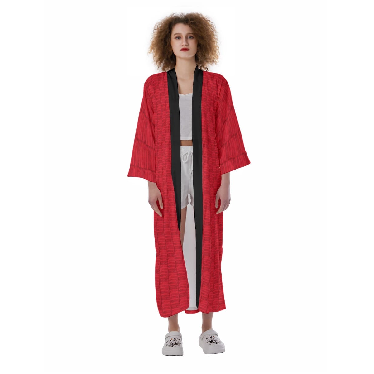 Red All-Over Print Women's Satin Kimono Long Robe
