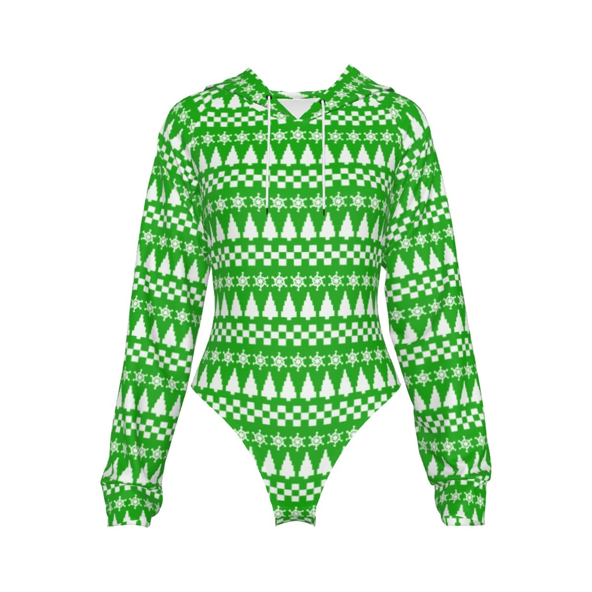 Green Christmas Women's Raglan Sleeve Hooded Bodysuit