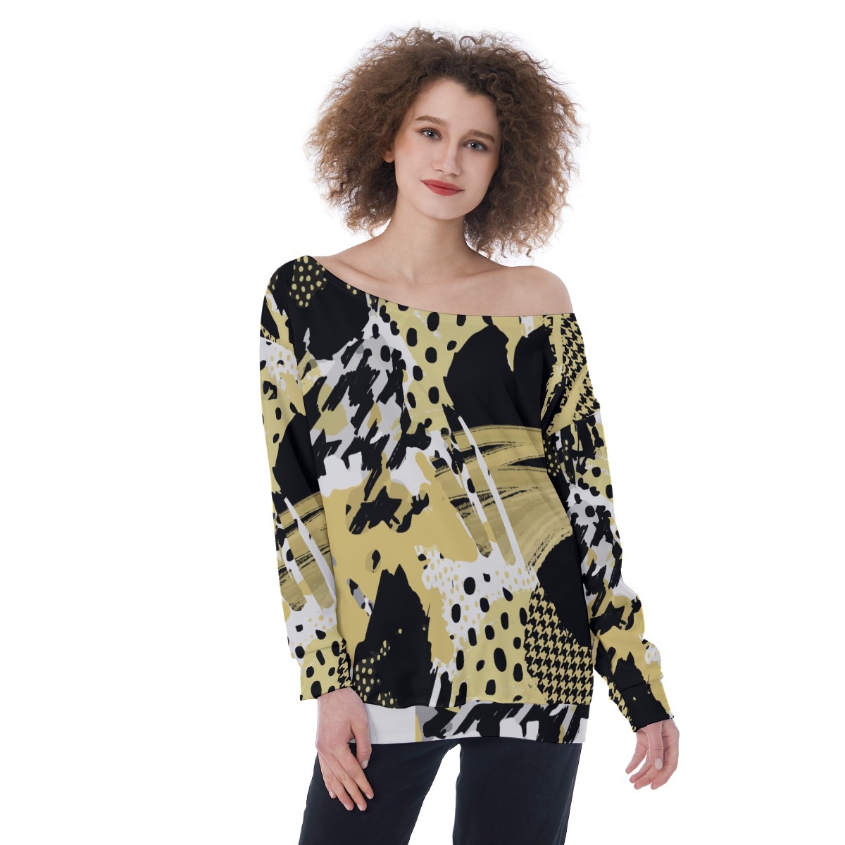 Luxe Fashion All-Over Print Oversized Women's Off-Shoulder Sweatshirt