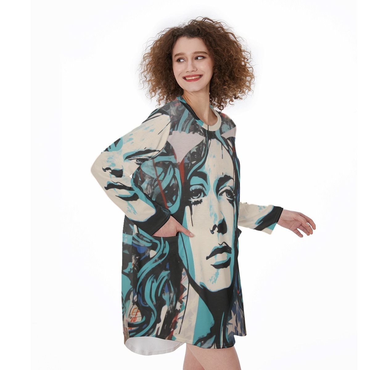 Lady Latchkey’s Luxe Gown All-Over Print Women's Casual Loose Long Sleeve Dress With Pocket