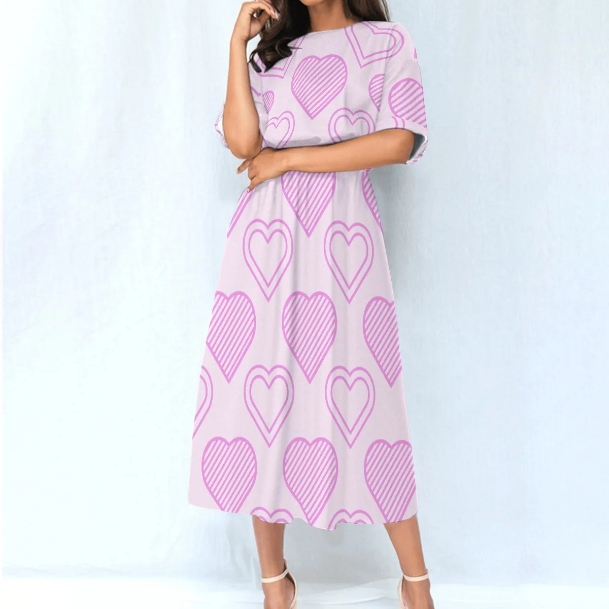 Pink Hearts Women's Knee-Length Dress Valentine's Day