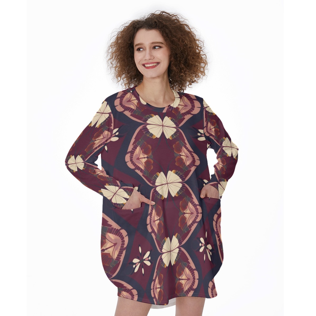 The Emperor’s New Pockets All-Over Print Women's Casual Loose Long Sleeve Dress With Pocket