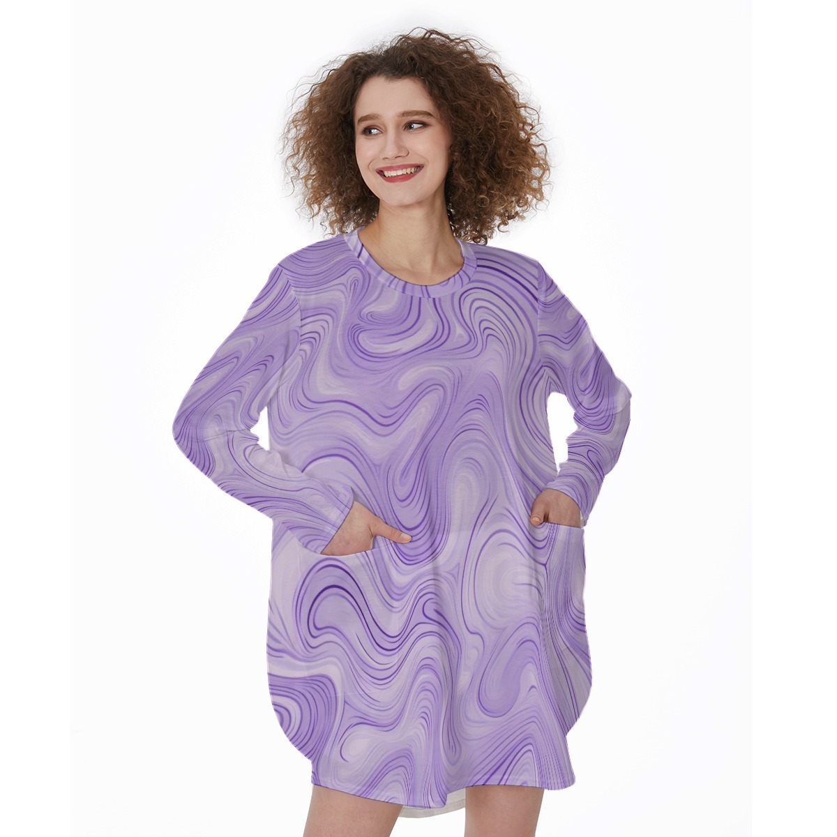 Her Imperial Highness’s Most Excellent Gown of Secret Compartmentalization All-Over Print Women's Casual Loose Long Sleeve Dress With Pocket
