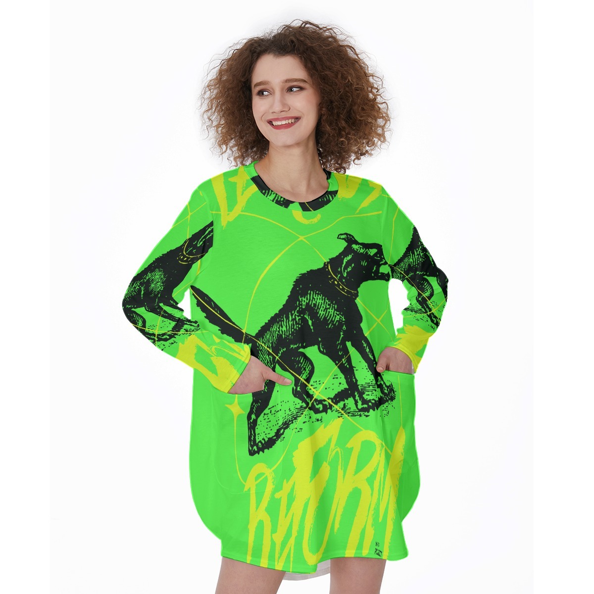 Duchess of Doodads All-Over Print Women's Casual Loose Long Sleeve Dress With Pocket
