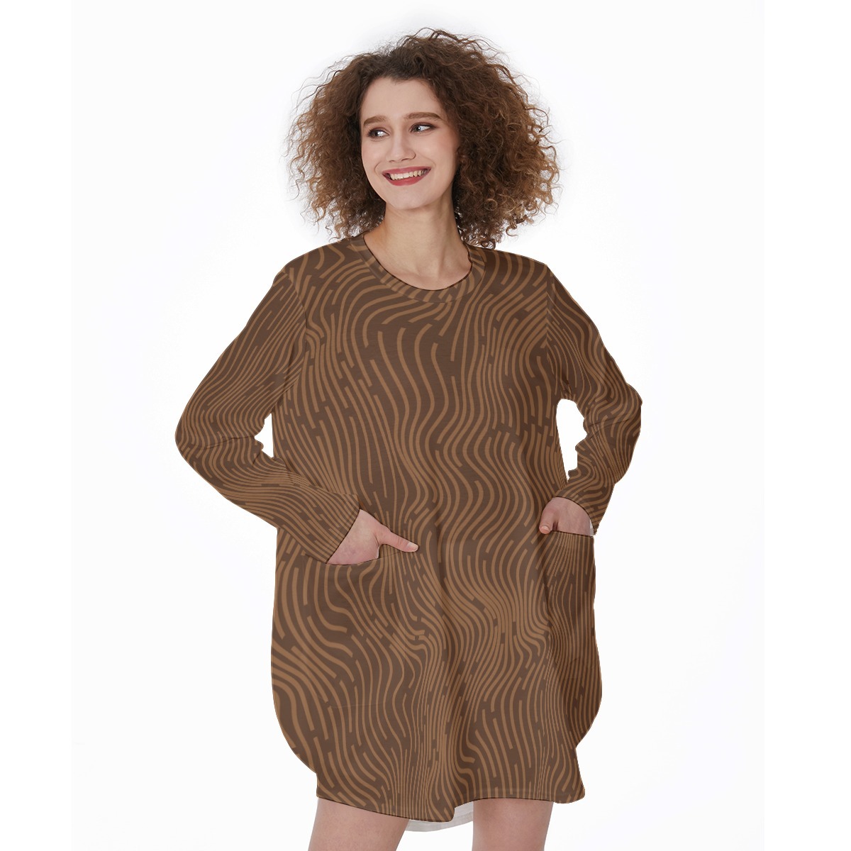 Hidden Treasure Tutu All-Over Print Women's Casual Loose Long Sleeve Dress With Pocket