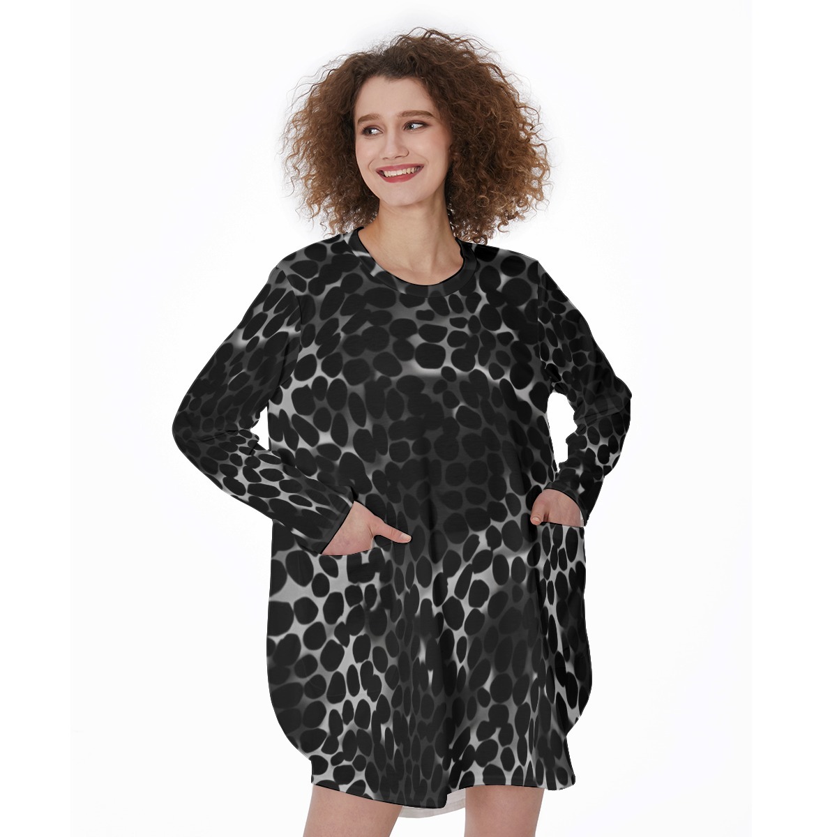 Pocket Thy Grace All-Over Print Women's Casual Loose Long Sleeve Dress With Pocket