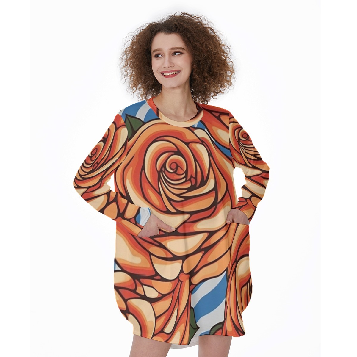 Celestial Silhouette All-Over Print Women's Casual Loose Long Sleeve Dress With Pocket