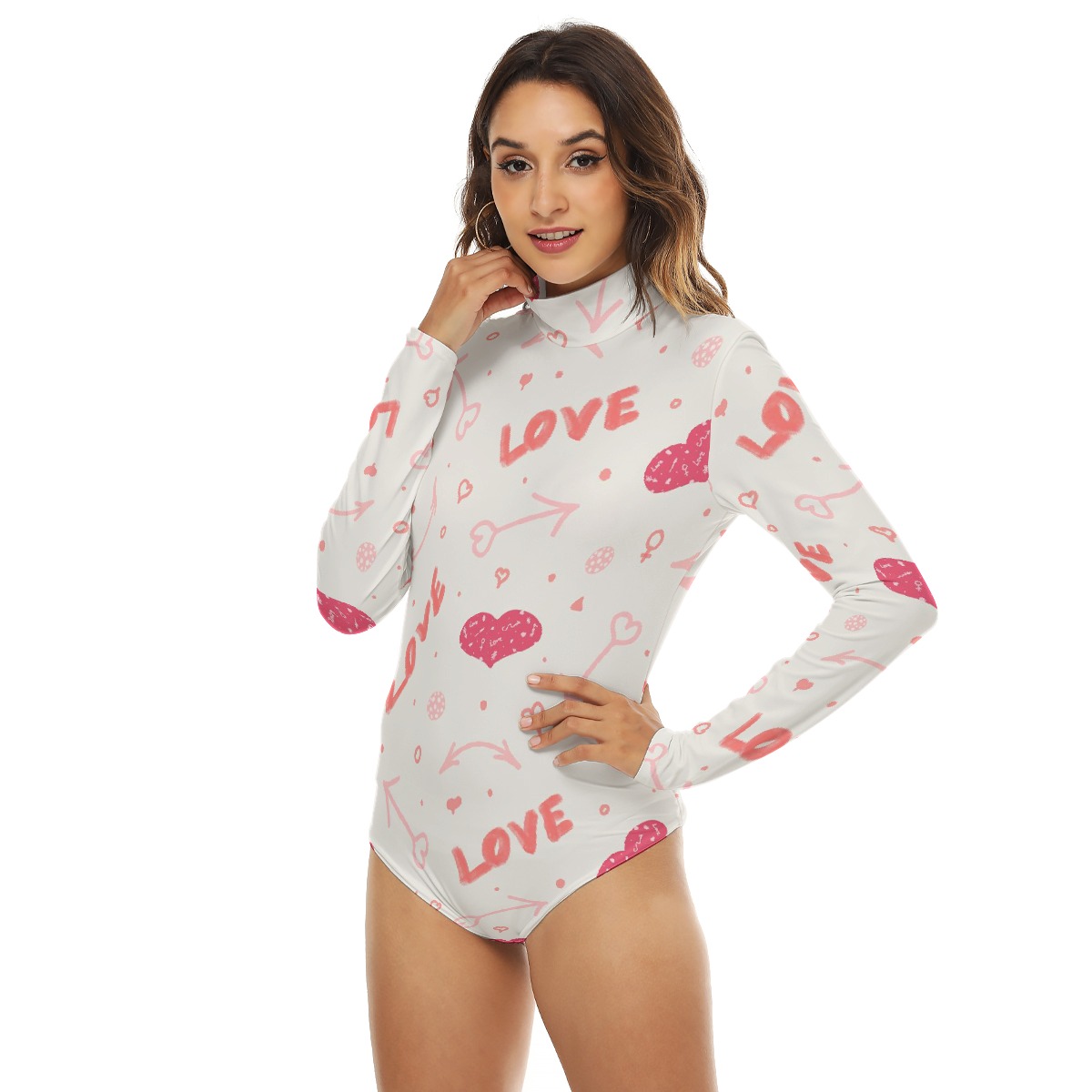 Love and Hearts Sweater Bodysuit Feature with Turtleneck