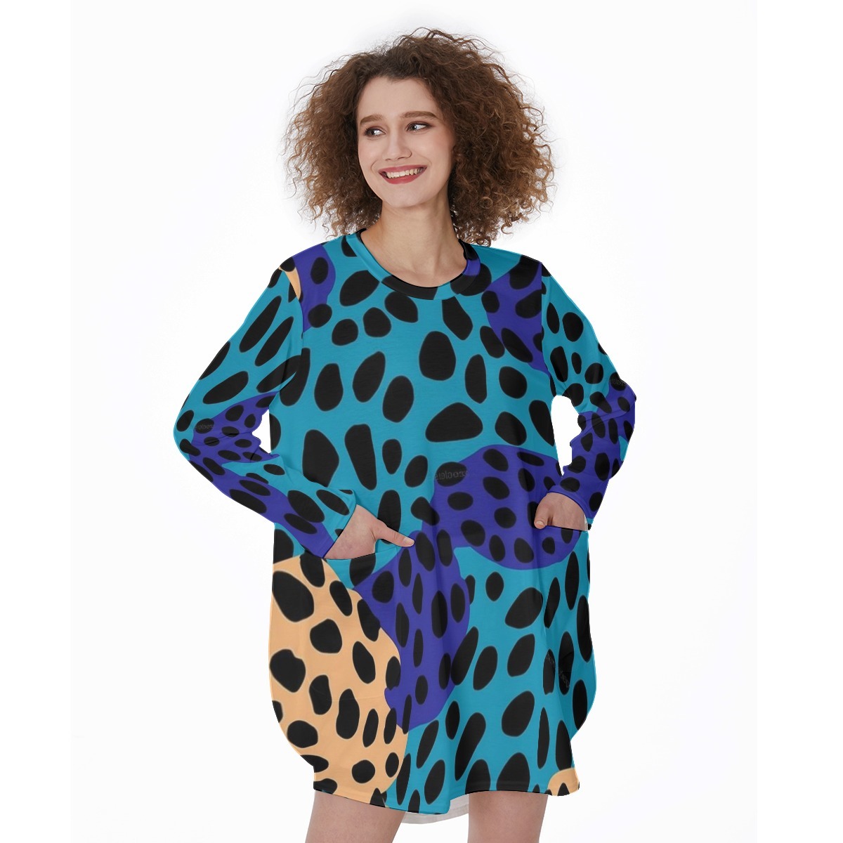 Crown Jewel Carryall All-Over Print Women's Casual Loose Long Sleeve Dress With Pocket
