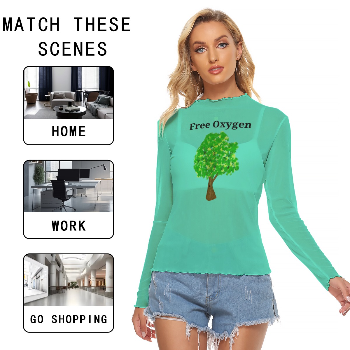 Free Oxygen Green Mesh Shirt Skinny Fit
