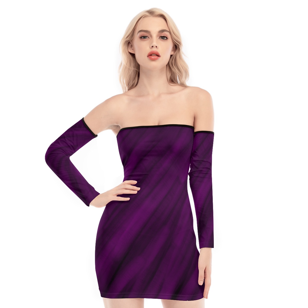 Purple Print Women's Off-shoulder Back Lace-up Dress