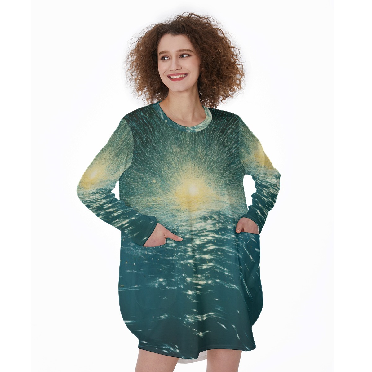 Snack Stash Supreme All-Over Print Women's Casual Loose Long Sleeve Dress With Pocket