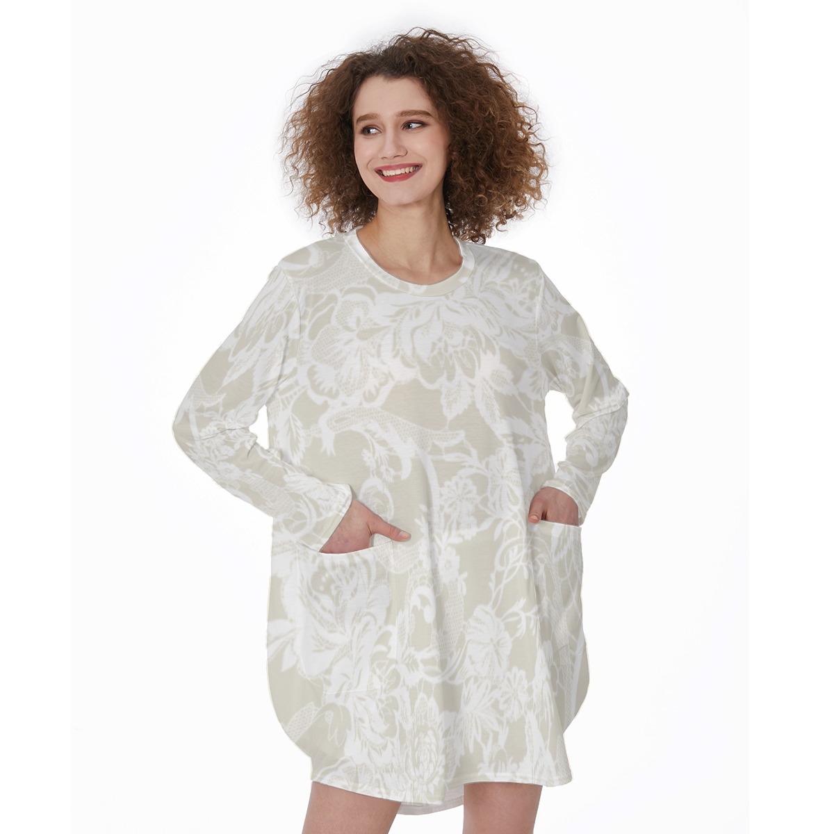Velour Vault Gown All-Over Print Women's Casual Loose Long Sleeve Dress With Pocket