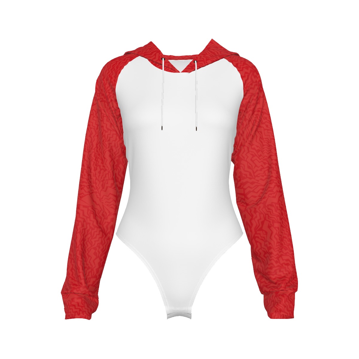 Red Sleeve Women's White Raglan Sleeve Hooded Bodysuit