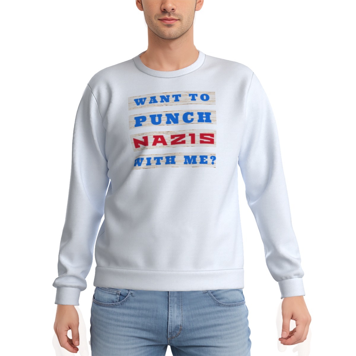 Want to Punch Nazis All-Over Print Men's Heavy Fleece Sweatshirt