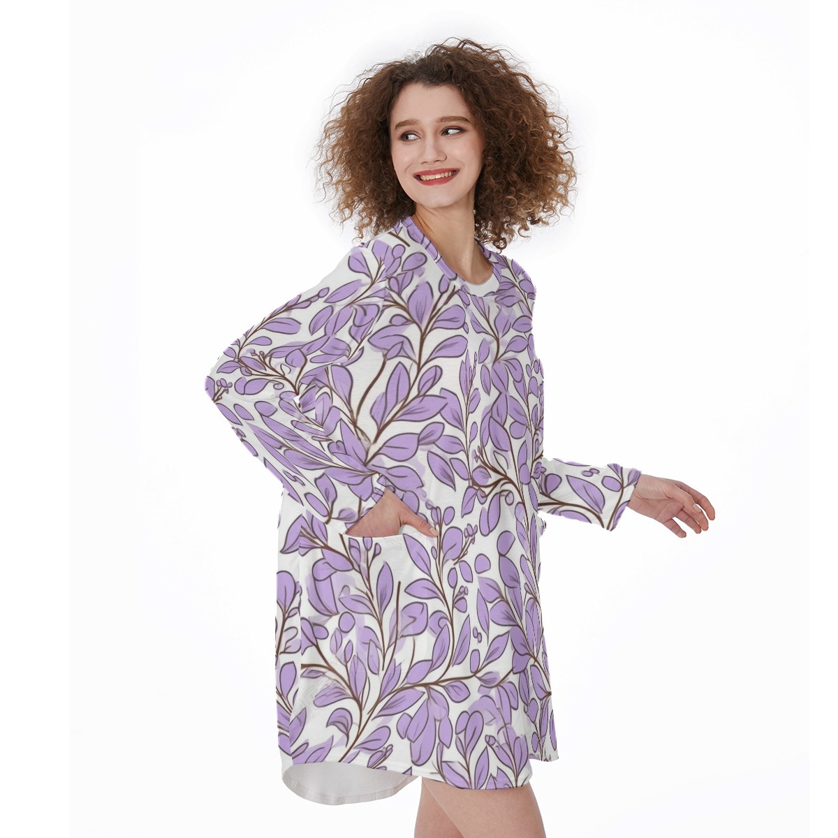 Her Majesty’s Secret Stash All-Over Print Women's Casual Loose Long Sleeve Dress With Pocket