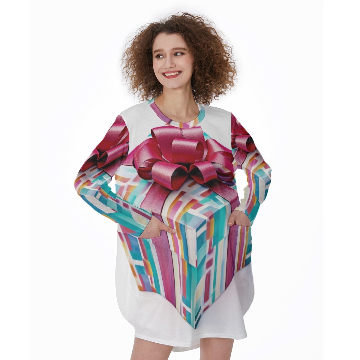 Opulence in Orbit All-Over Print Women's Casual Loose Long Sleeve Dress With Pocket