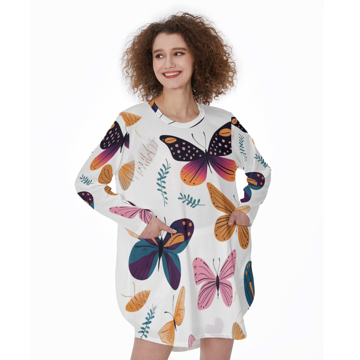 The Royal Hoard Robe All-Over Print Women's Casual Loose Long Sleeve Dress With Pocket