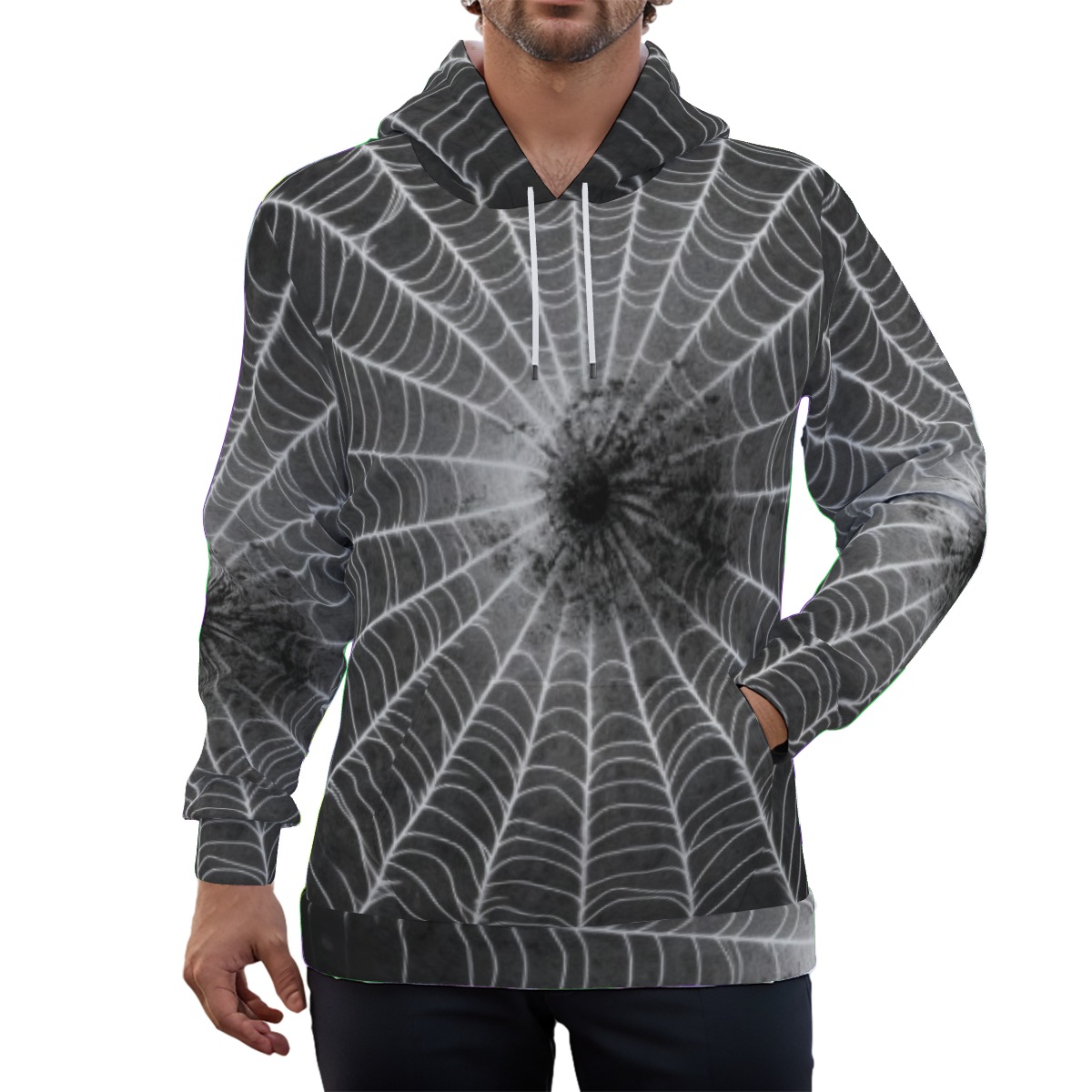 Classic Black Hoodie with Spiderwebs design