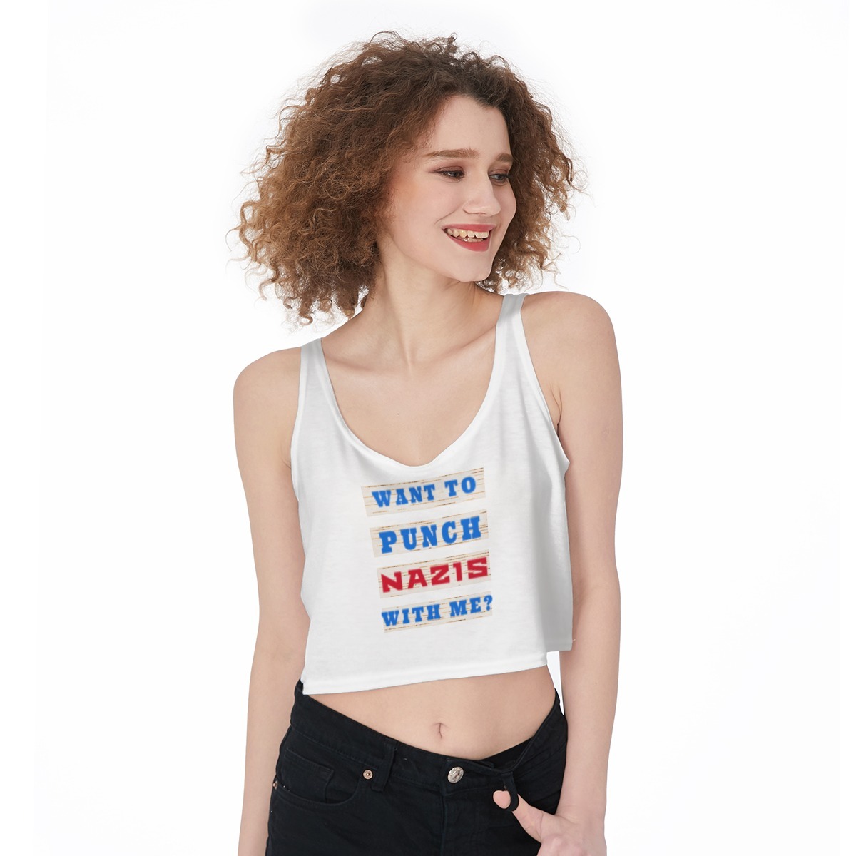 Want to Punch Nazis All-Over Print Crop-Tank Top