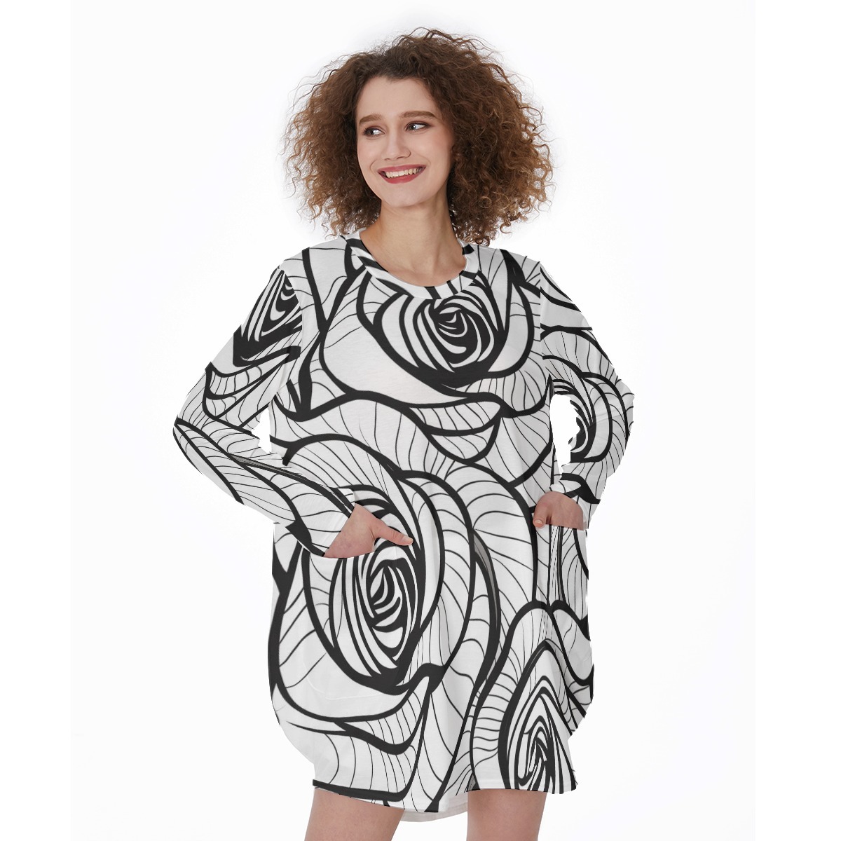 Hold My Lipstick Gown All-Over Print Women's Casual Loose Long Sleeve Dress With Pocket