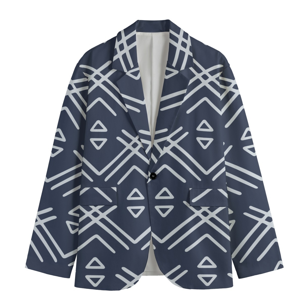 Dark Patterned All-Over Print Men's Casual Flat Lapel Collar Blazer
