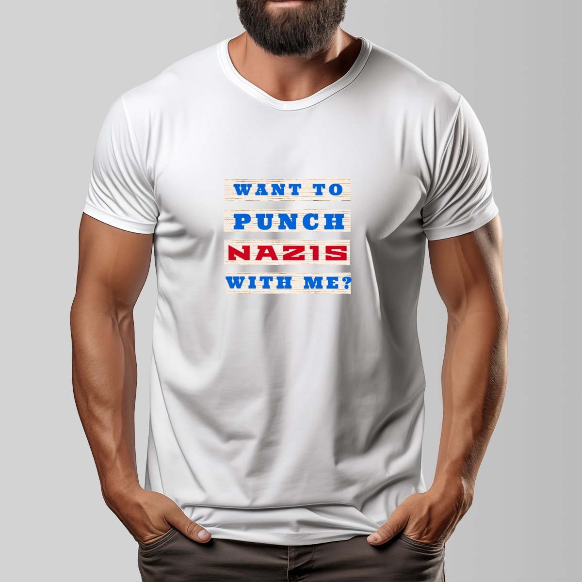 Want to punch Nazis with me Unisex O-neck Short Sleeve T-shirt | 180GSM Cotton (DTF)