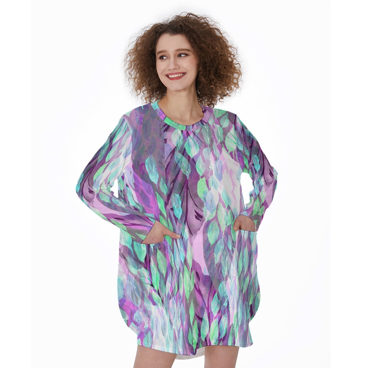 The Regal Reliquary All-Over Print Women's Casual Loose Long Sleeve Dress With Pocket