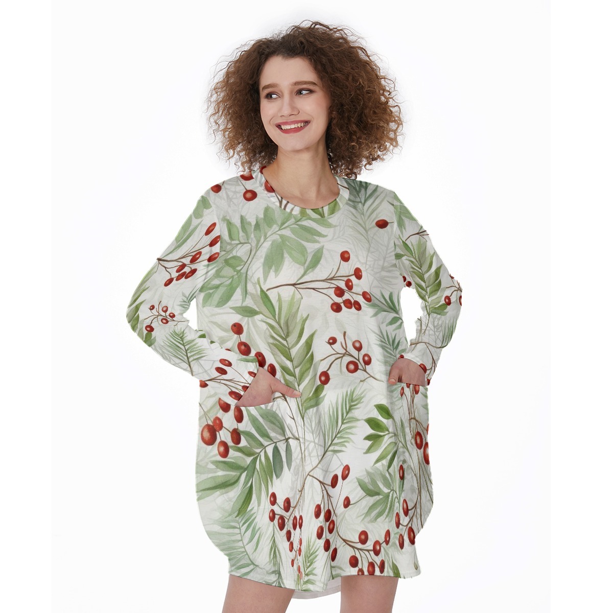 The Stash & Dash Dress All-Over Print Women's Casual Loose Long Sleeve Dress With Pocket