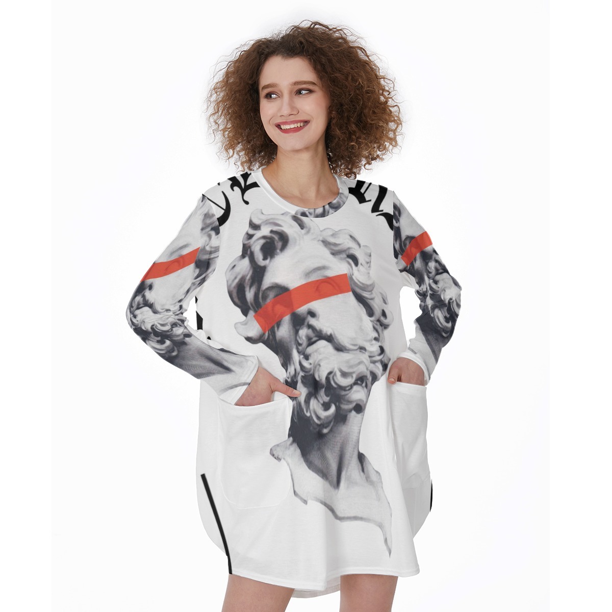 The Countess of Convenience All-Over Print Women's Casual Loose Long Sleeve Dress With Pocket