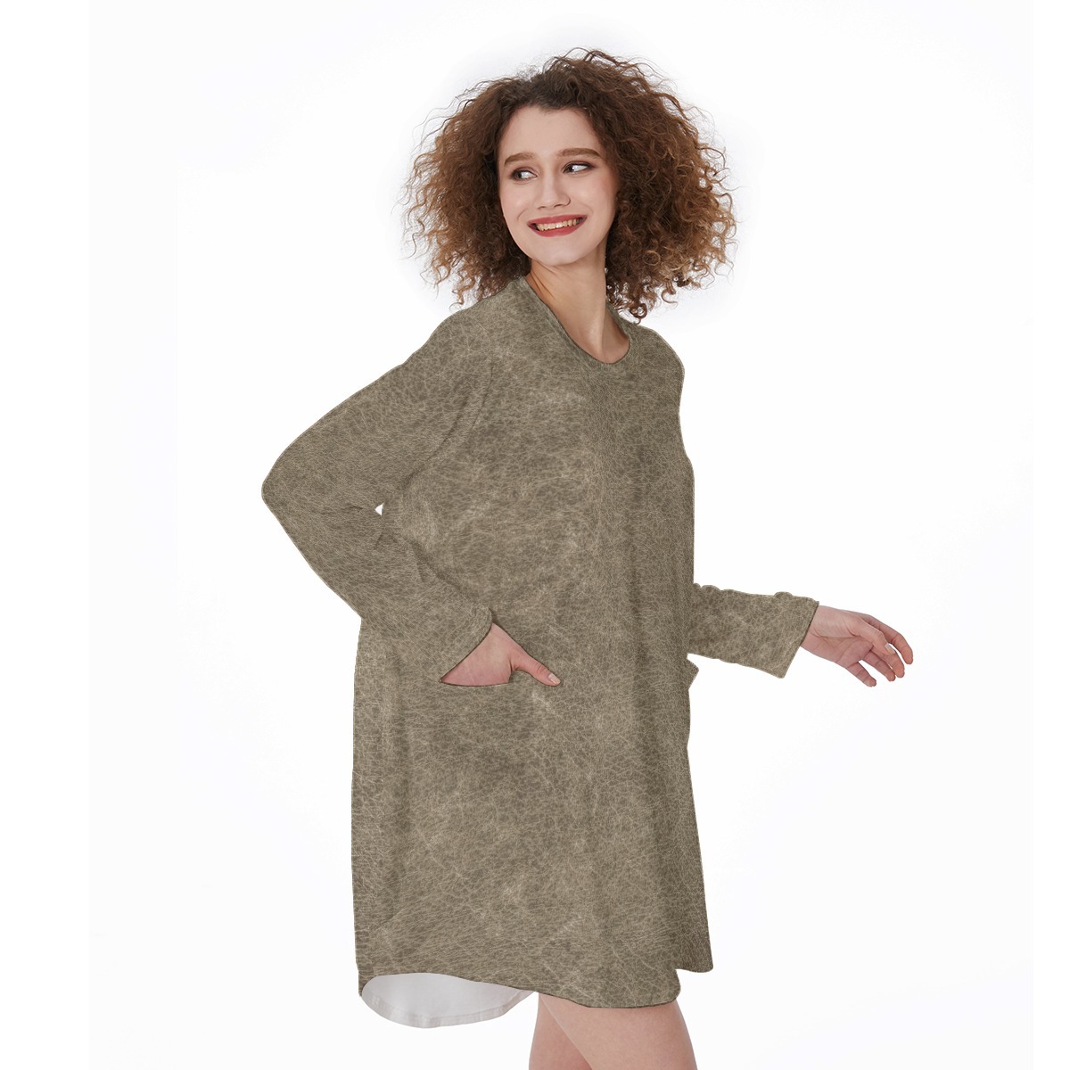 Pocketopia Dreamline All-Over Print Women's Casual Loose Long Sleeve Dress With Pocket