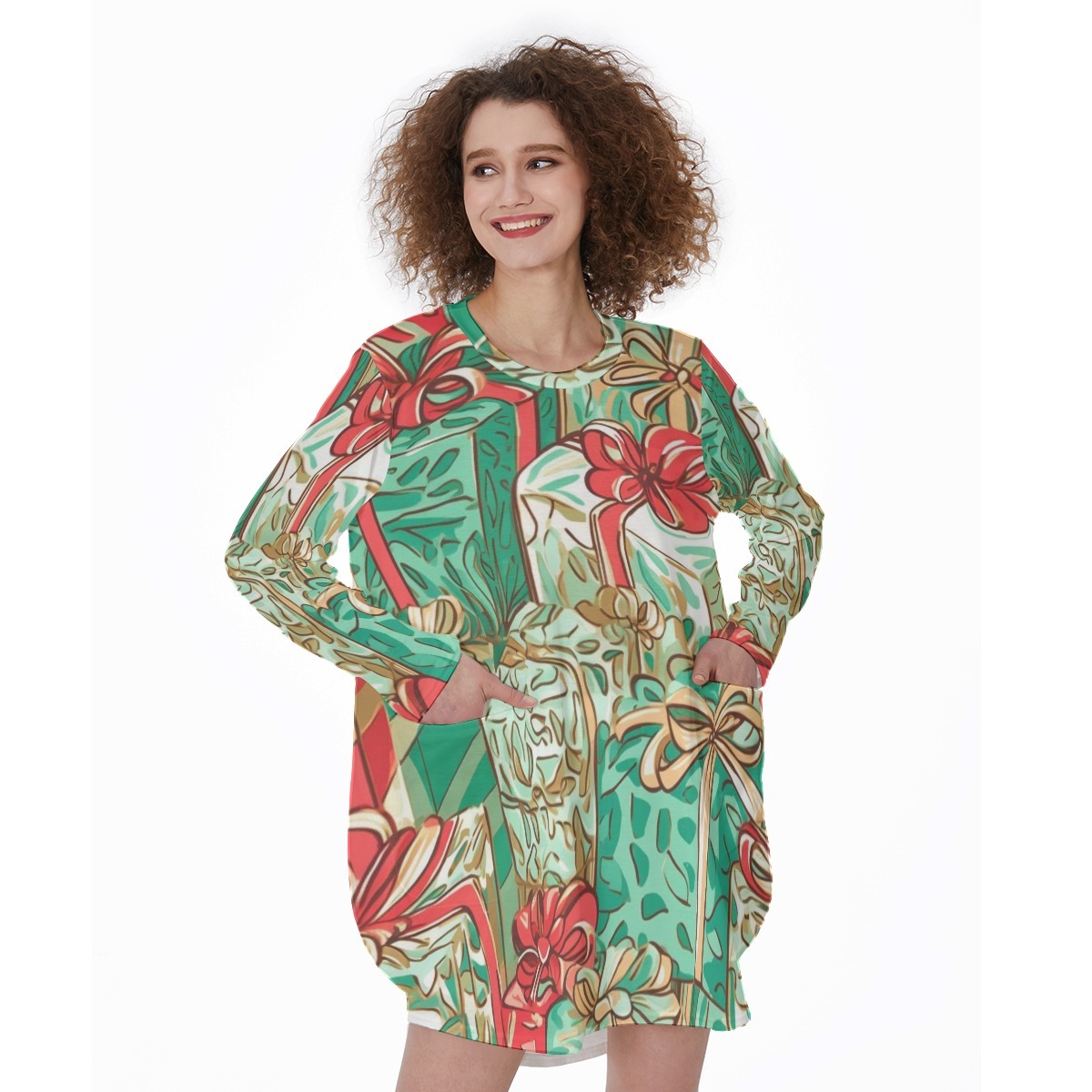 The Duchess’s Reserve All-Over Print Women's Casual Loose Long Sleeve Dress With Pocket