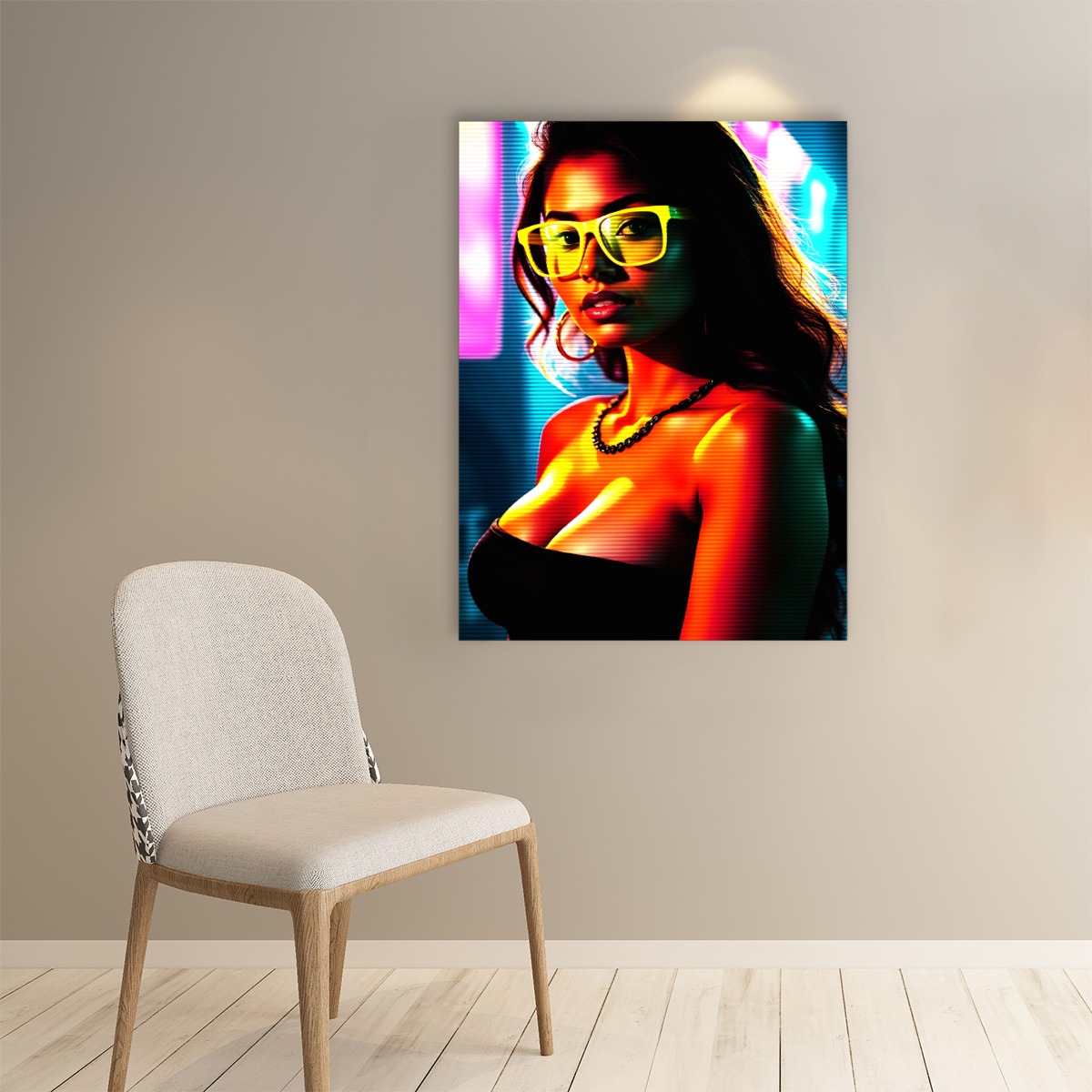 Neon Glasses Brunette Paper Poster(Over Size)