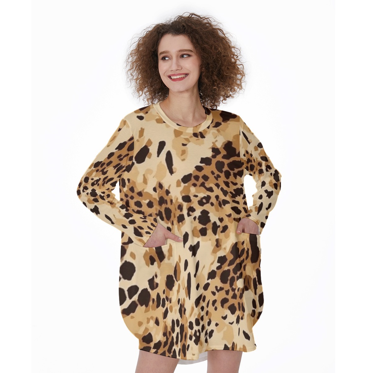 The Baroness of Buried Treasures All-Over Print Women's Casual Loose Long Sleeve Dress With Pocket