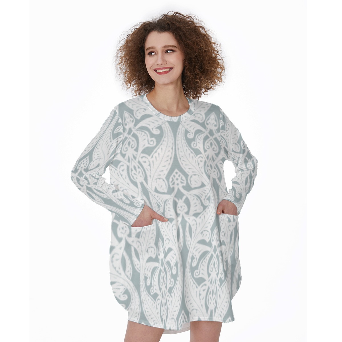 Aria of Elegance All-Over Print Women's Casual Loose Long Sleeve Dress With Pocket