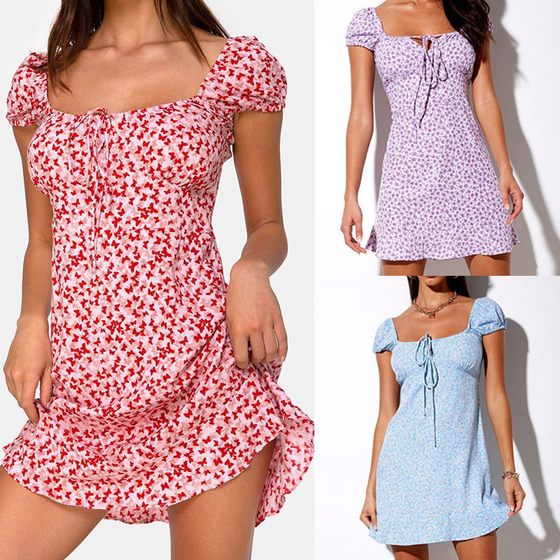 New Hot Women Boho Polka Dot Printed Sexy Bow Bodycon Dress Summer Holiday Sundress Beachwear Mini Dress