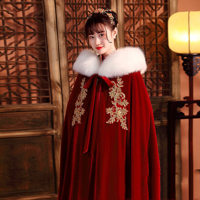Cloak Red New Bride's Chinese Wool Shawl Cloak For Warmth