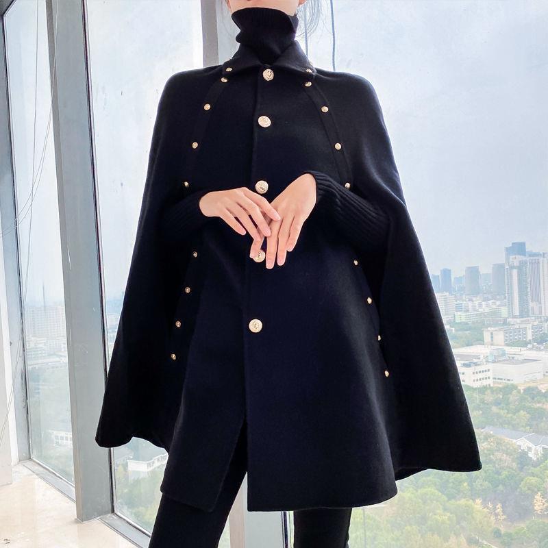 Black Cloak Coat Loose Woolen Shawl