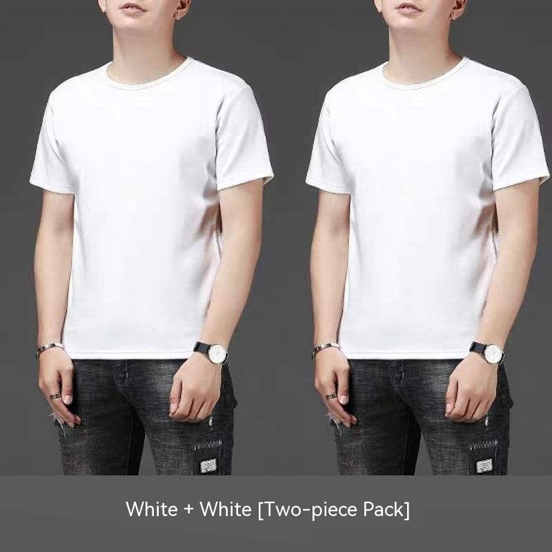 Thin Ice Silk Short Sleeve T-shirt Men's Summer Solid White Round Neck Trend Bottoming Shirt Top - Image 2