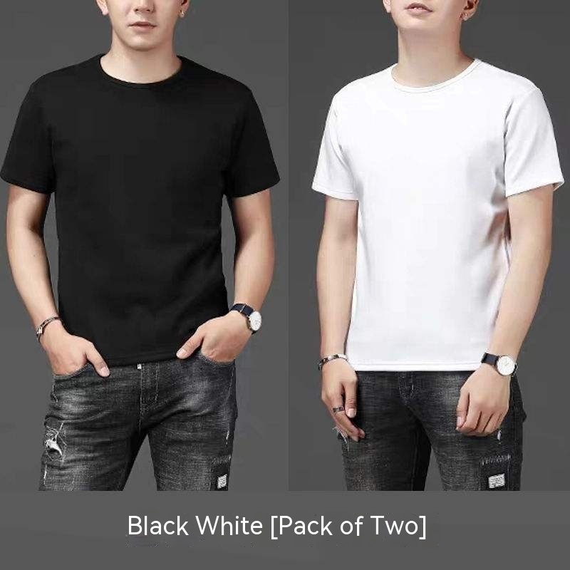 Thin Ice Silk Short Sleeve T-shirt Men's Summer Solid White Round Neck Trend Bottoming Shirt Top - Image 10