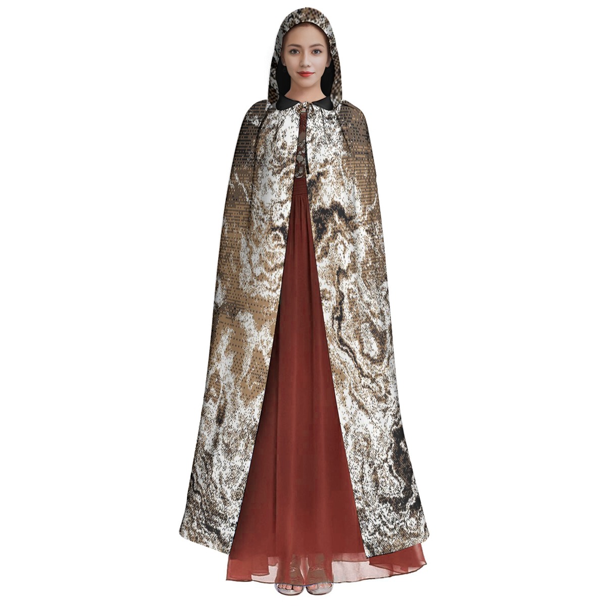 Modern Unisex Hooded Cloak with Bold Print, Drawstring, and Black Hat Lining