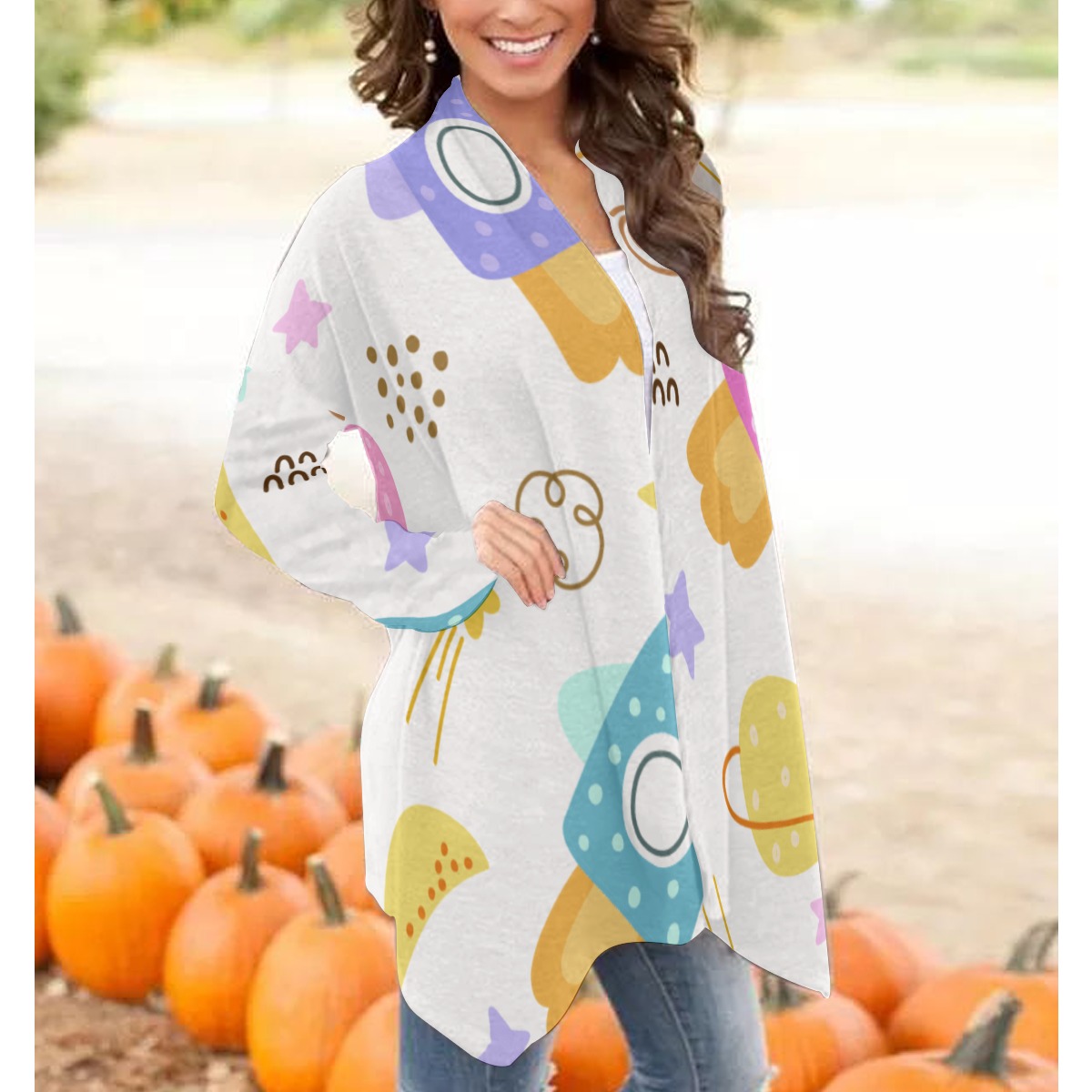 All-Over Print Women's Cardigan with Stylish Shawl Collar