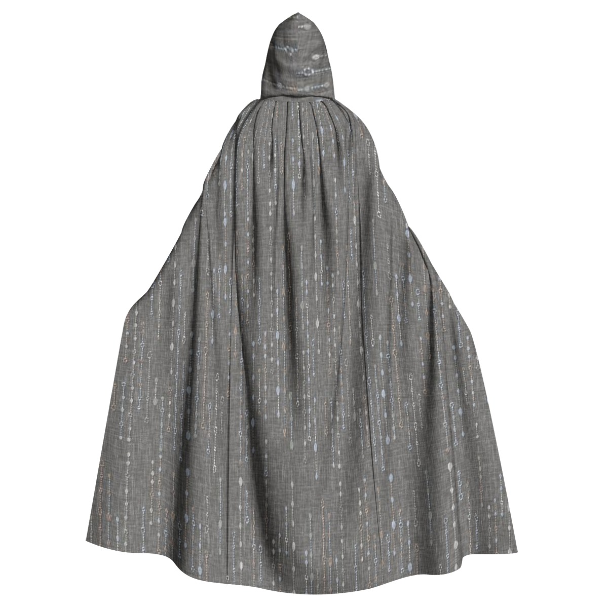 Grey Pattern Unisex Hooded Cloak with Drawstring Closure & Black Hat Lining