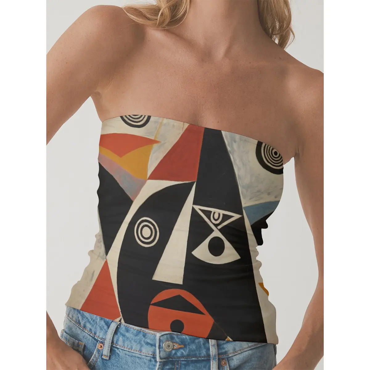 Supportive and Stylish Strapless Double-Layer Fitness Top