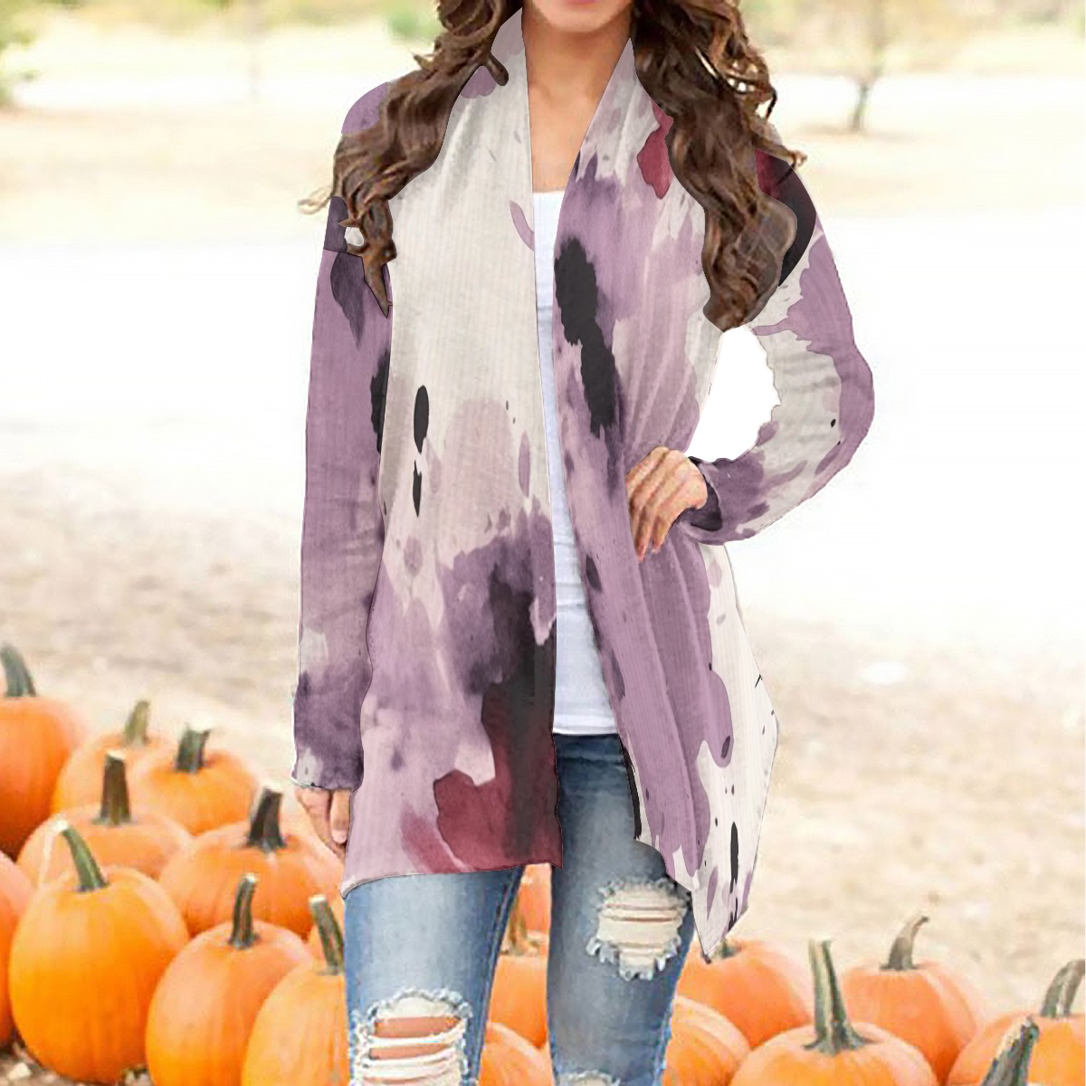 Fashionable All-Over Print Women's Cardigan with Long Sleeves