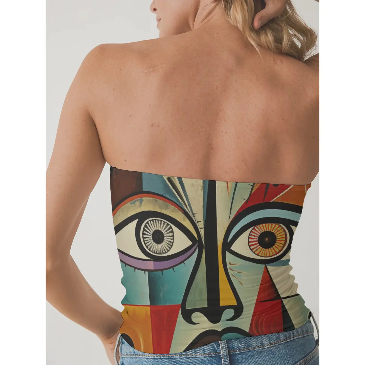 All-Over Print Double-Layer Strapless Top for Women