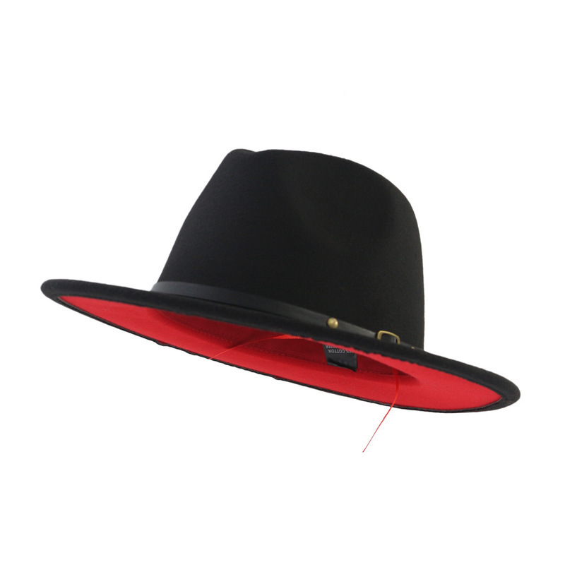 European Popular Woolen Top Color Matching Flat Brim Fedora Jazz Hat