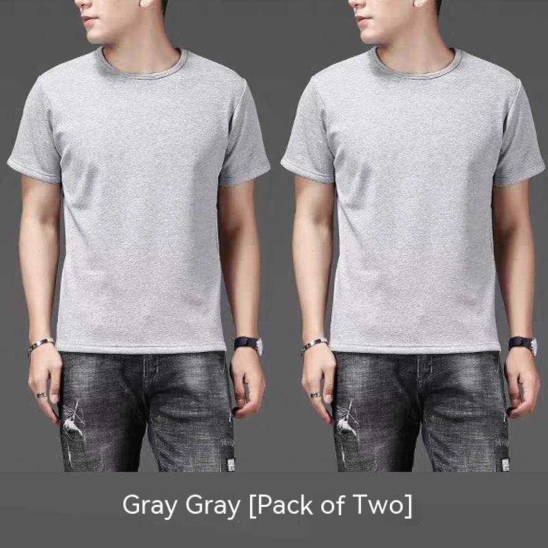 Thin Ice Silk Short Sleeve T-shirt Men's Summer Solid White Round Neck Trend Bottoming Shirt Top - Image 3